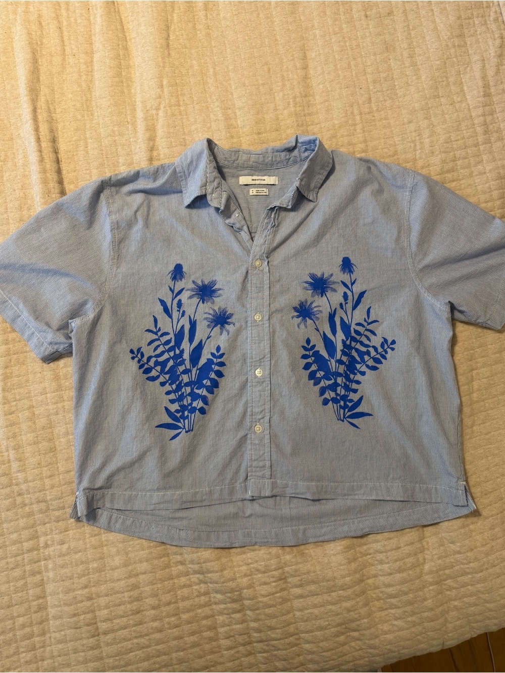 Urban Outfitters Light Blue Button-Up Top with Bright Blue Floral Print